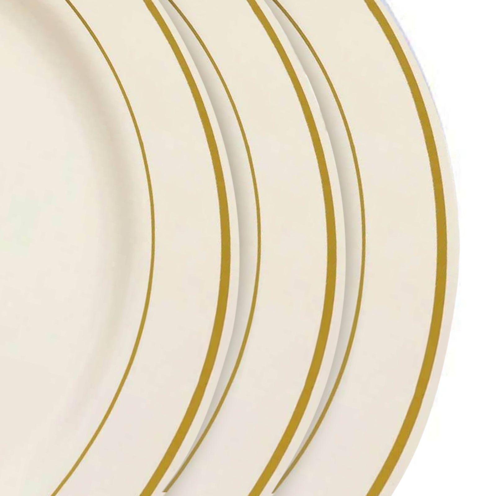 10-Pack Plastic Dinner Plates Ivory with Très Chic Gold Rim - Disposable Party Plates for Gatherings 10"