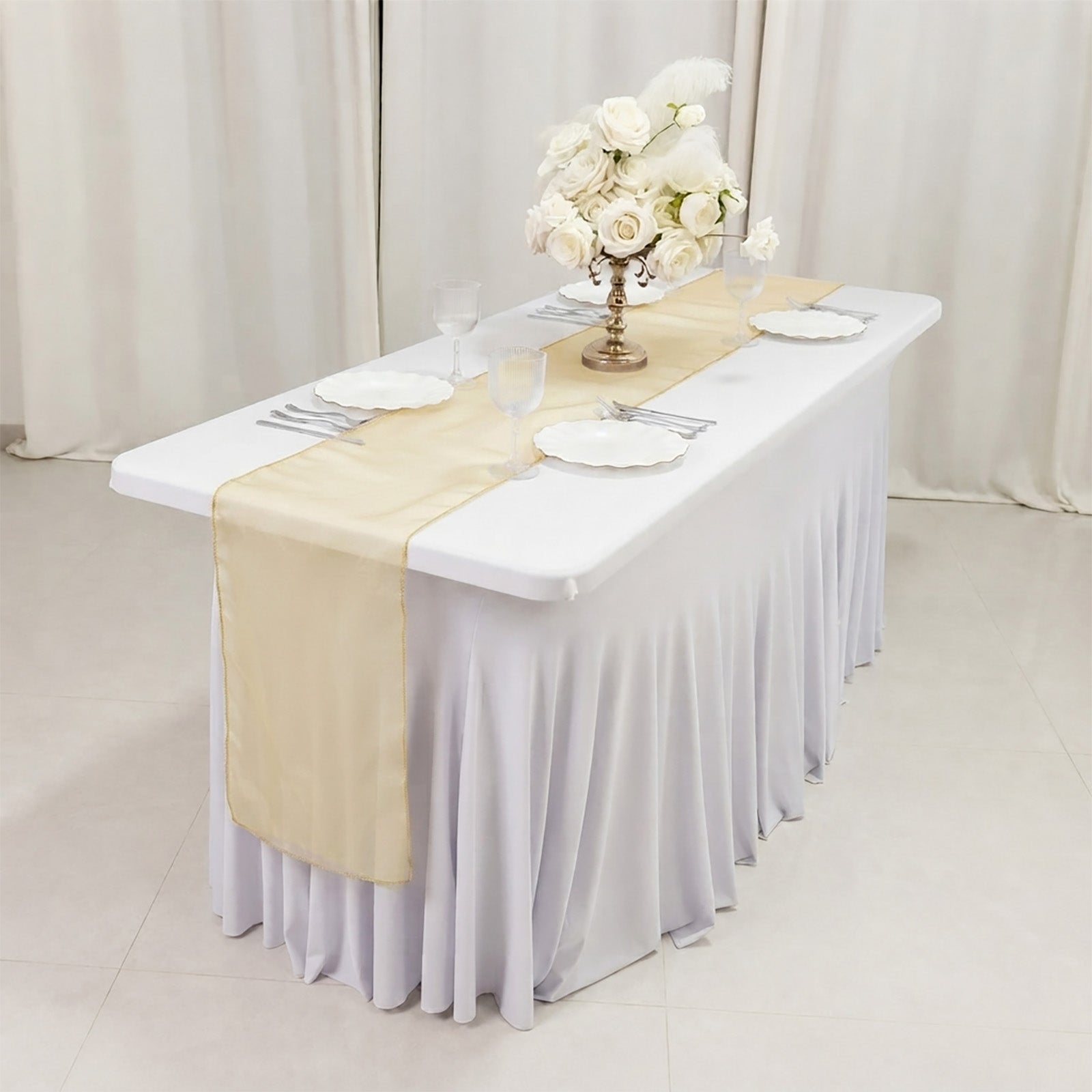 10 Pack Sheer Organza 14"x108" Table Runners Gold - Soft and Lightweight Table Accent for Weddings