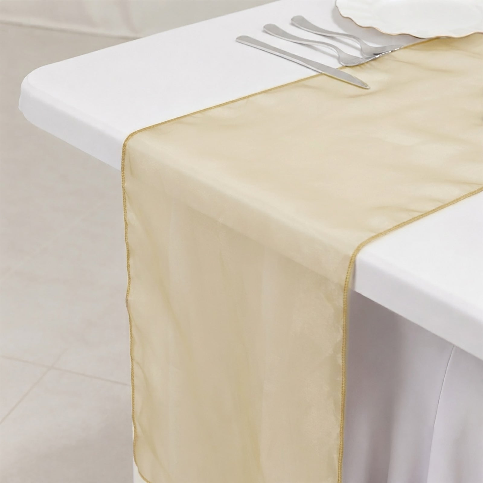 10 Pack Sheer Organza 14"x108" Table Runners Gold - Soft and Lightweight Table Accent for Weddings