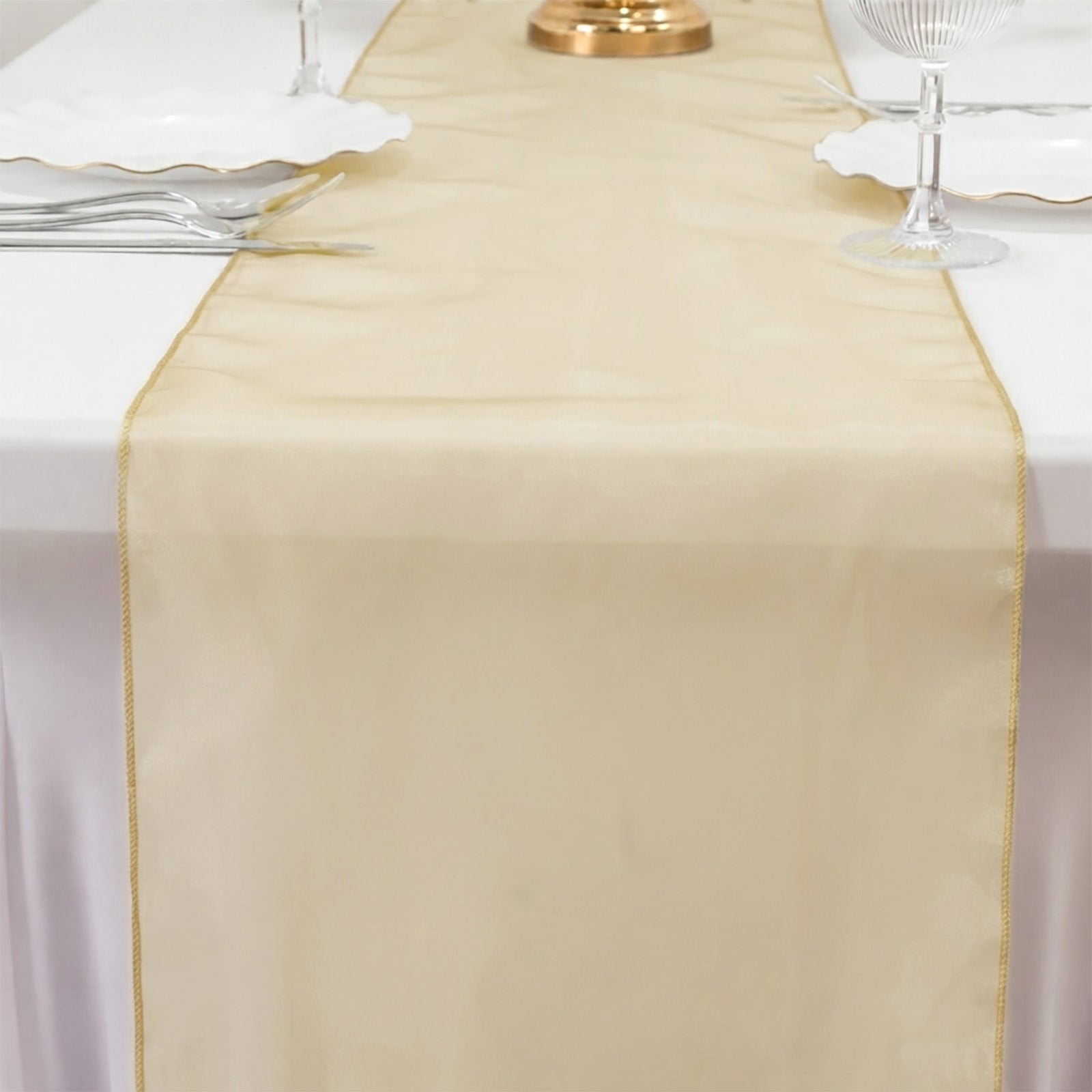 10 Pack Sheer Organza 14"x108" Table Runners Gold - Soft and Lightweight Table Accent for Weddings