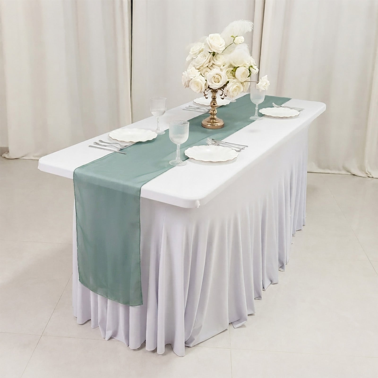 10 Pack Sheer Organza 14"x108" Table Runners Hunter Emerald Green - Soft and Lightweight Table Accent