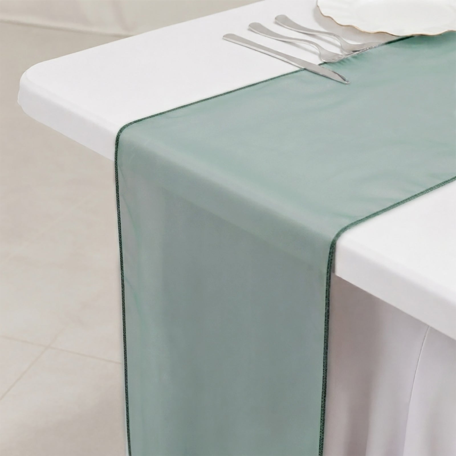 10 Pack Sheer Organza 14"x108" Table Runners Hunter Emerald Green - Soft and Lightweight Table Accent