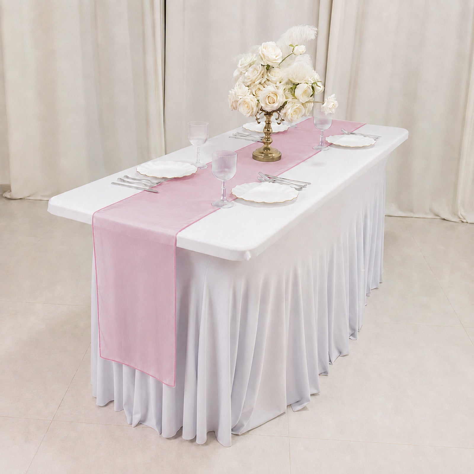 10 Pack Sheer Organza 14"x108" Table Runners Pink - Soft and Lightweight Table Accent