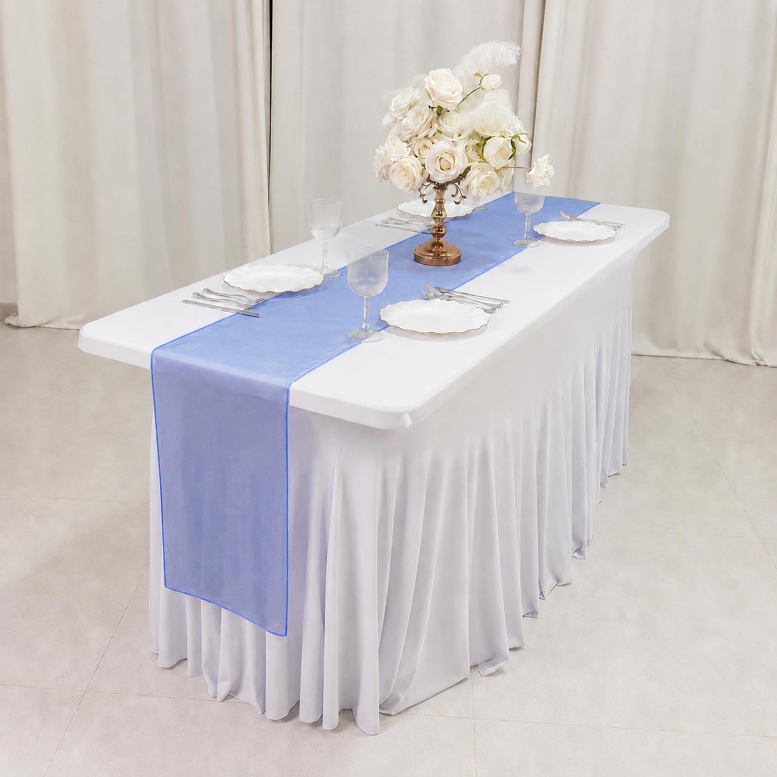 10 Pack Sheer Organza 14"x108" Table Runners Royal Blue - Soft and Lightweight Table Accent