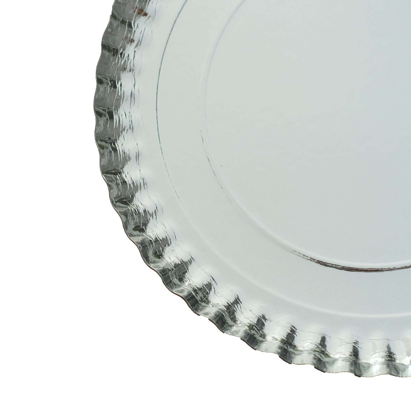 10-Pack Paper 13" Round Charger Plates in Silver with Scalloped Rims - Heavy Duty Disposable 1100GSM Serving Trays for Glam Events & Wedding Receptions