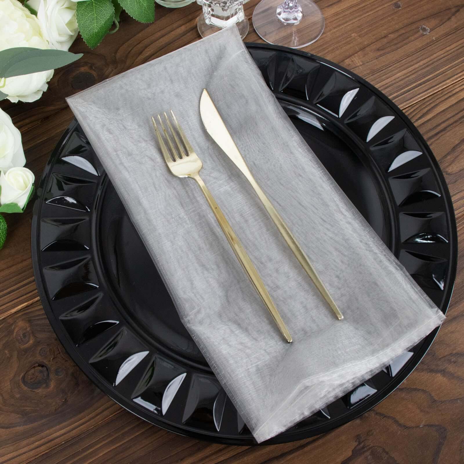 10 Pack Organza 23"x23" Napkins Silver - Sheer Cloth Napkins