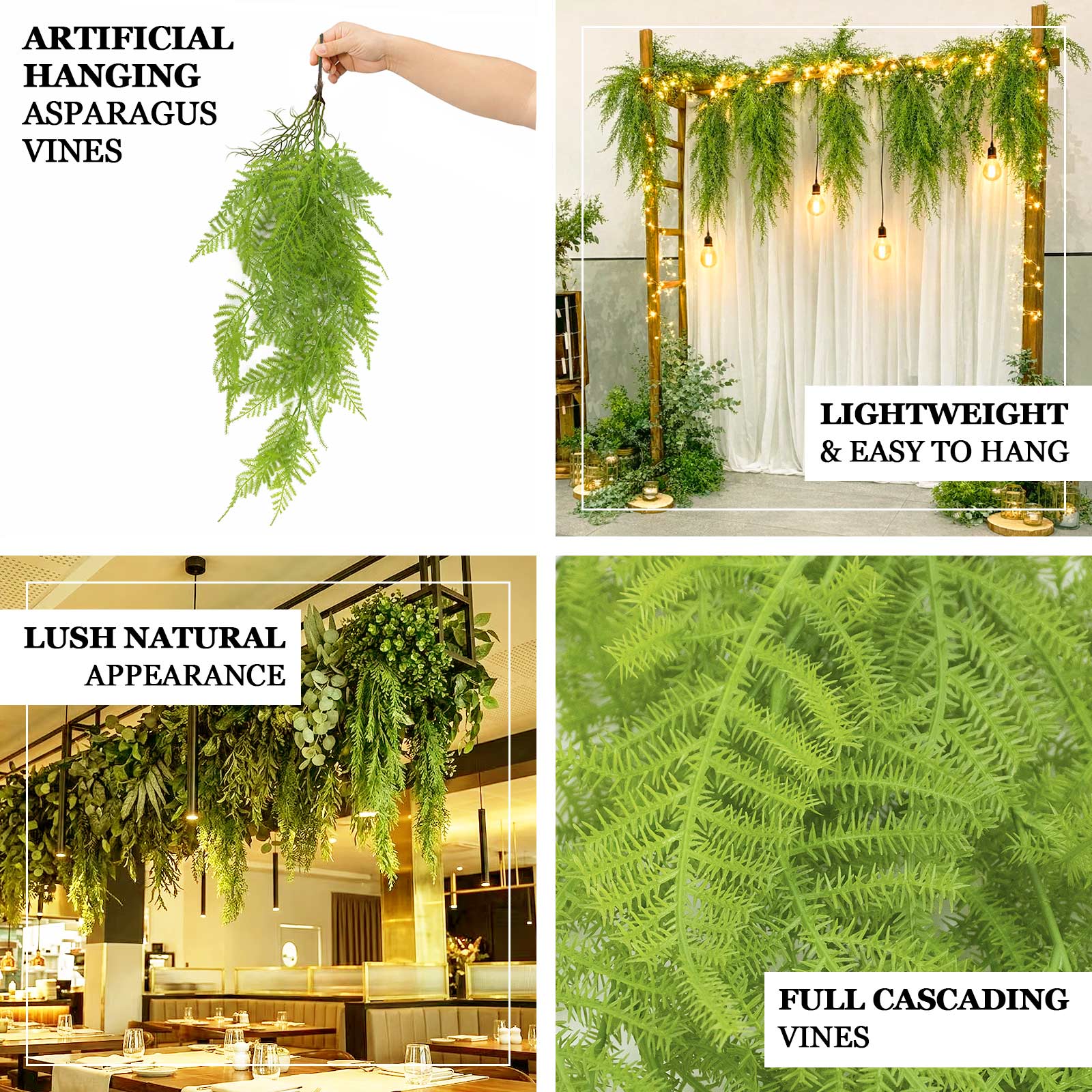 10 Pack Artificial Hanging Fern Bushes – 32" Asparagus Fern Trailing Plants for Green Wall, Vertical Garden & Vase Filler