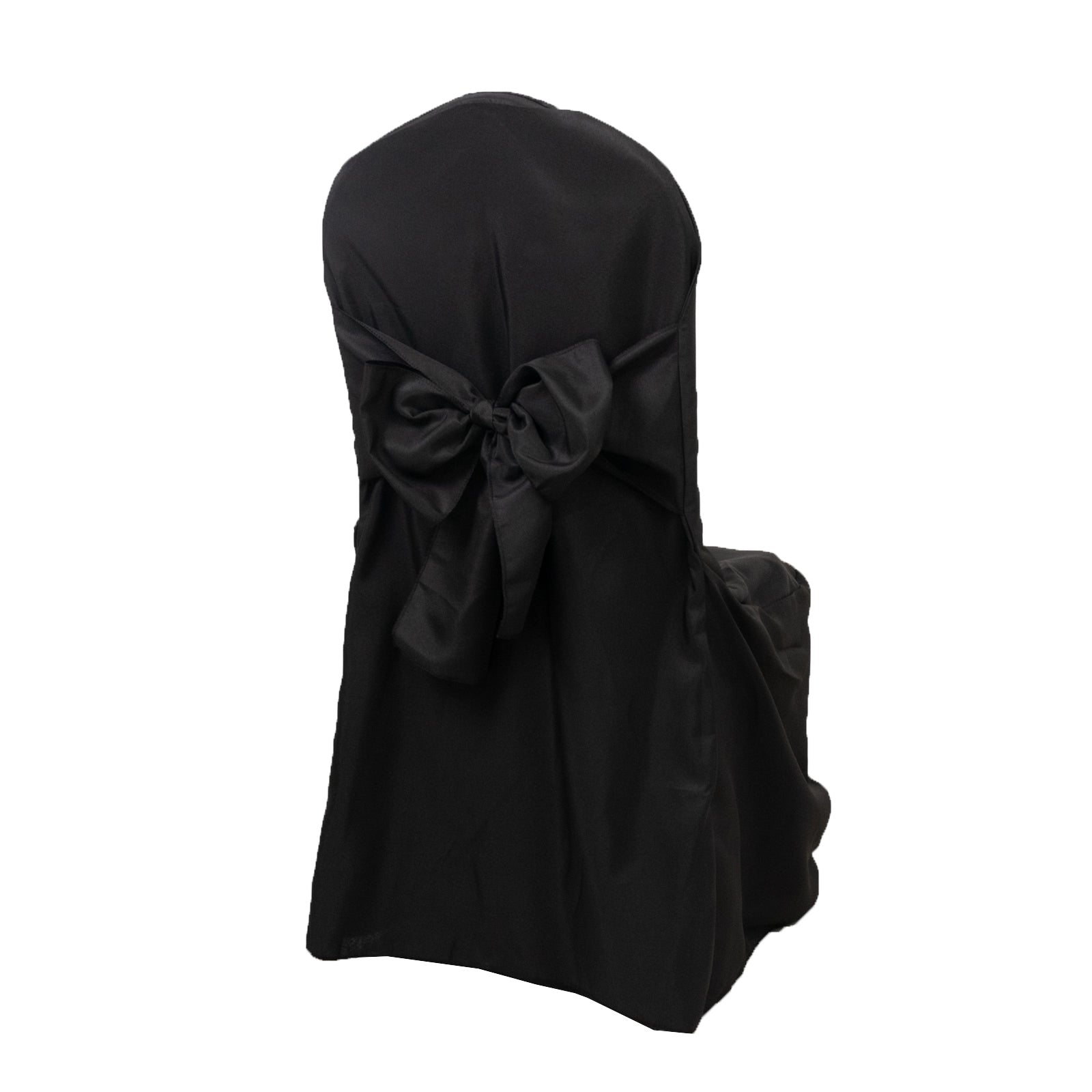 10-Pack Polyester Slip-On Banquet Chair Covers with Attached Sashes – Black Reusable Stain-Resistant Covers for Wedding & Event Decor