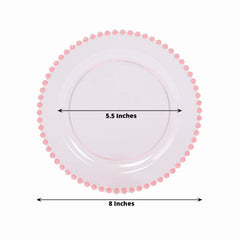 10-Pack Transparent Blush Plastic Dessert Plates – 8" Round with Beaded Rim, Disposable for Parties & Events