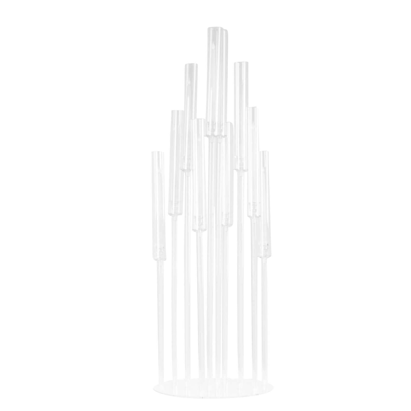 10-Arm Round Cluster Acrylic Candelabra Clear with Circular Base - Stylish Taper Candle Holder Table Centerpiece for Pillar Candles 47"