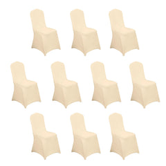 10 Pack Spandex Chair Covers for Banquet Chairs Beige - Durable Reusable Stretch Slip-On Covers