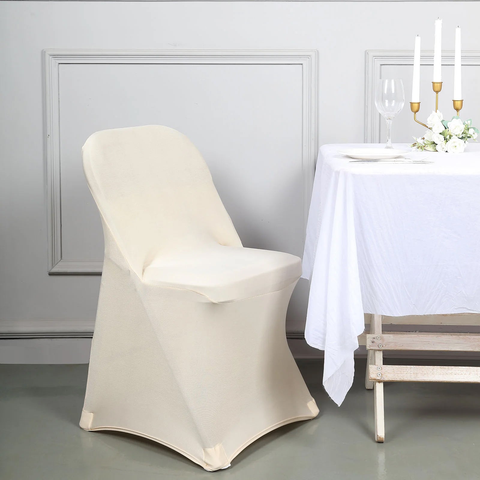 10 Pack Stretch Spandex Chair Covers Beige for Folding Chairs - Durable 160GSM Fitted Slipcovers