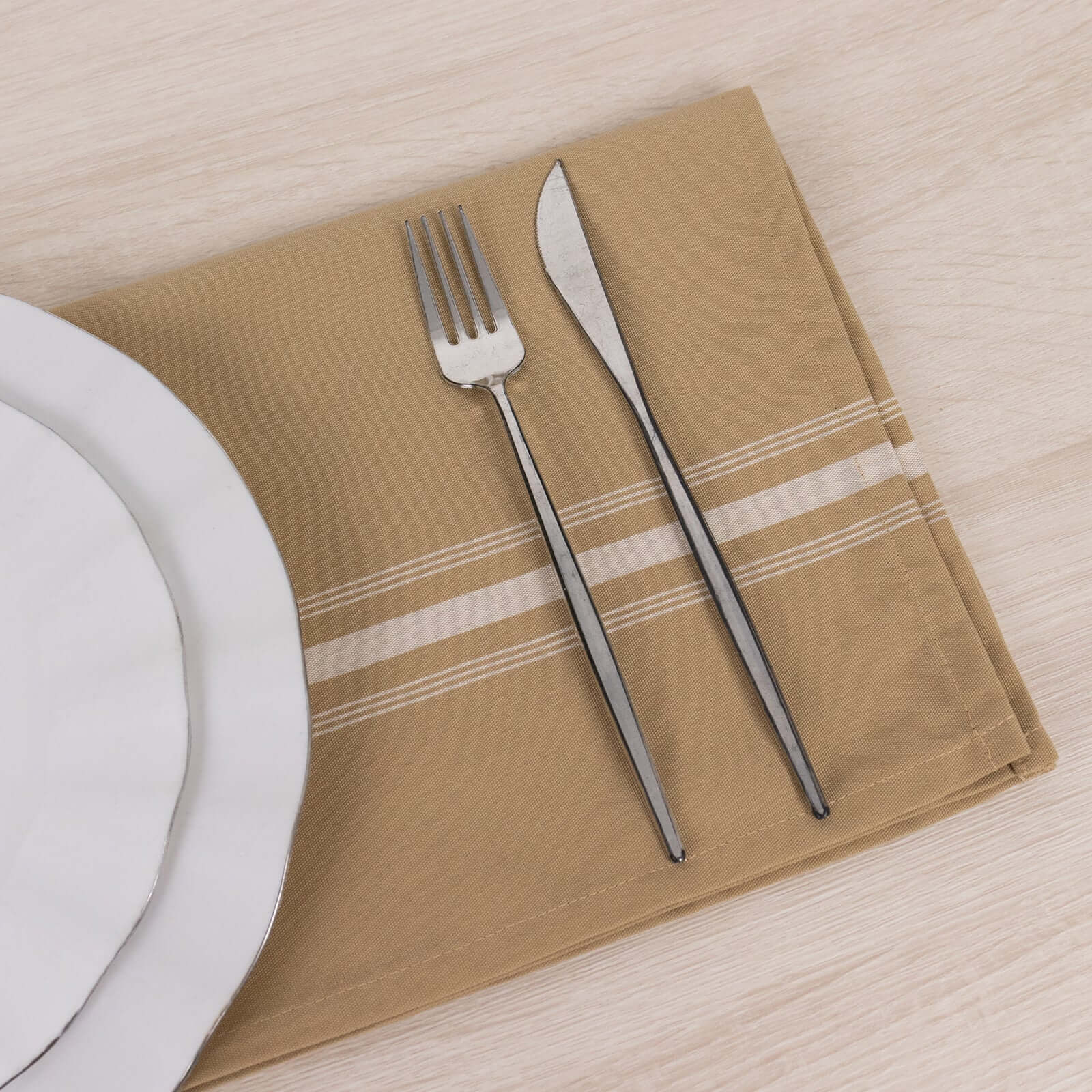 10 Pack Premium Spun Polyester 18"x22" Napkins Champagne/White Bistro Style - Highly Absorbent Cotton-Like Feel Cloth Napkins