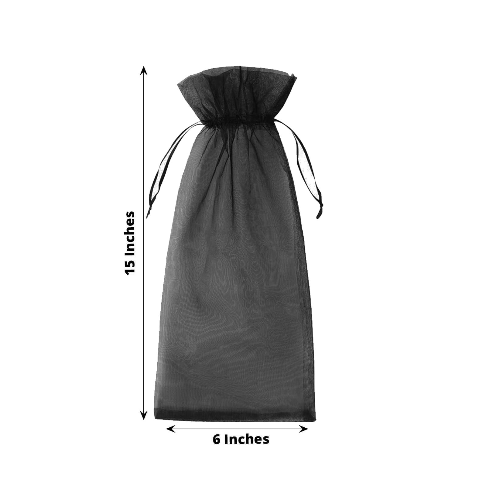 100 Pack Black Organza Wine Gift Bags with Drawstring, 6" x 15" – Wedding Party Bottle Favor Bags