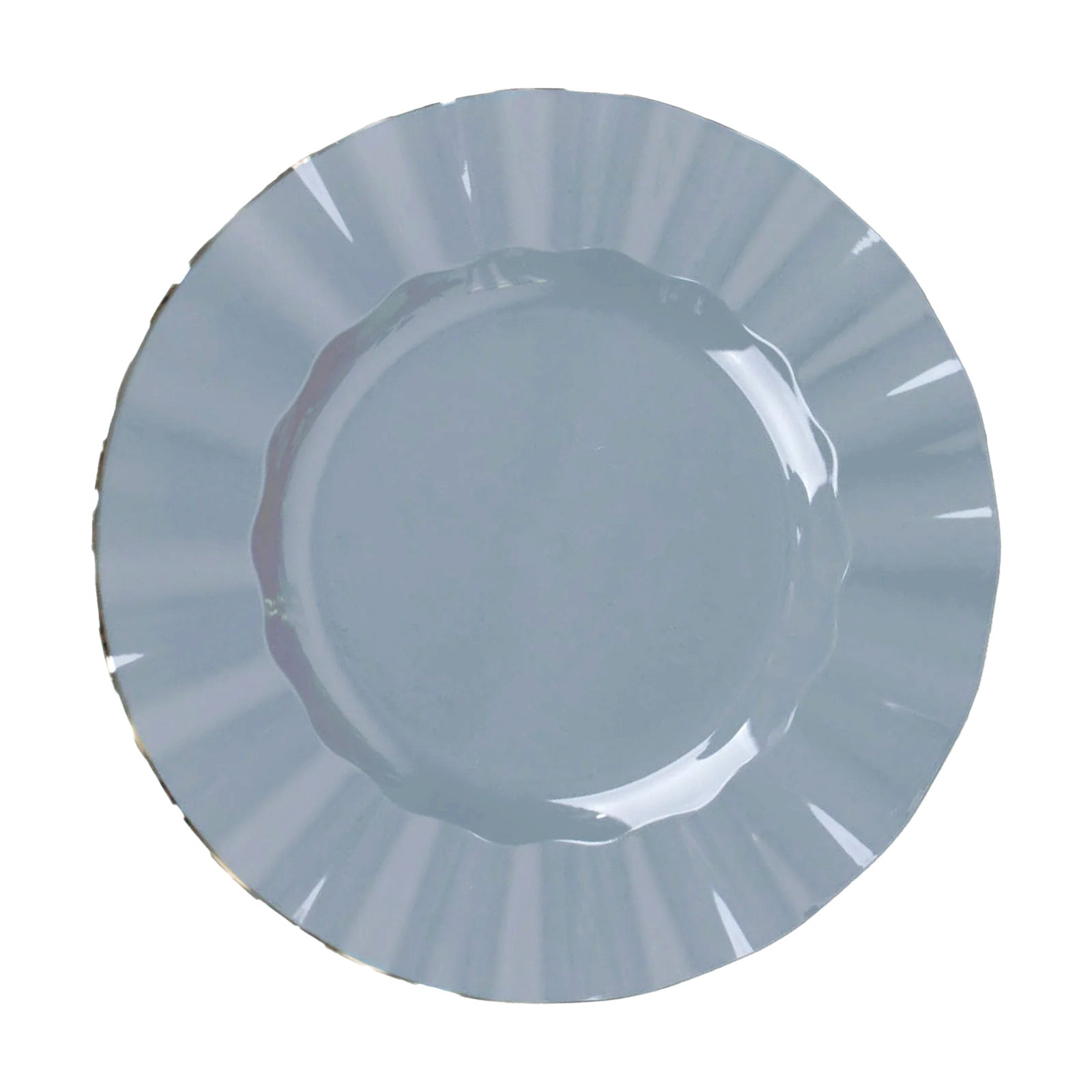 10-Pack Plastic 9" Round Dinner Plates in Dusty Blue Ruffled Rim with Gold Edging - Sturdy Disposable Dinnerware