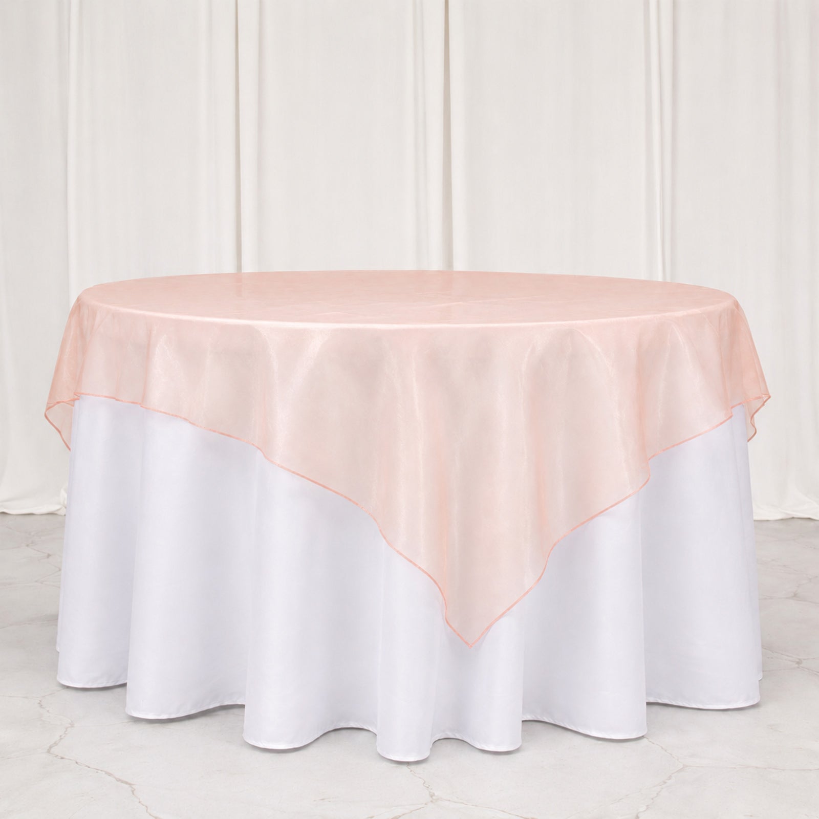 10 Pack Blush Organza Table Overlay 72"x72" - Sheer Table Topper