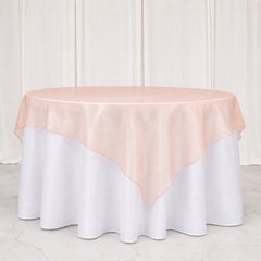 10 Pack Blush Organza Table Overlay 72"x72" - Sheer Table Topper
