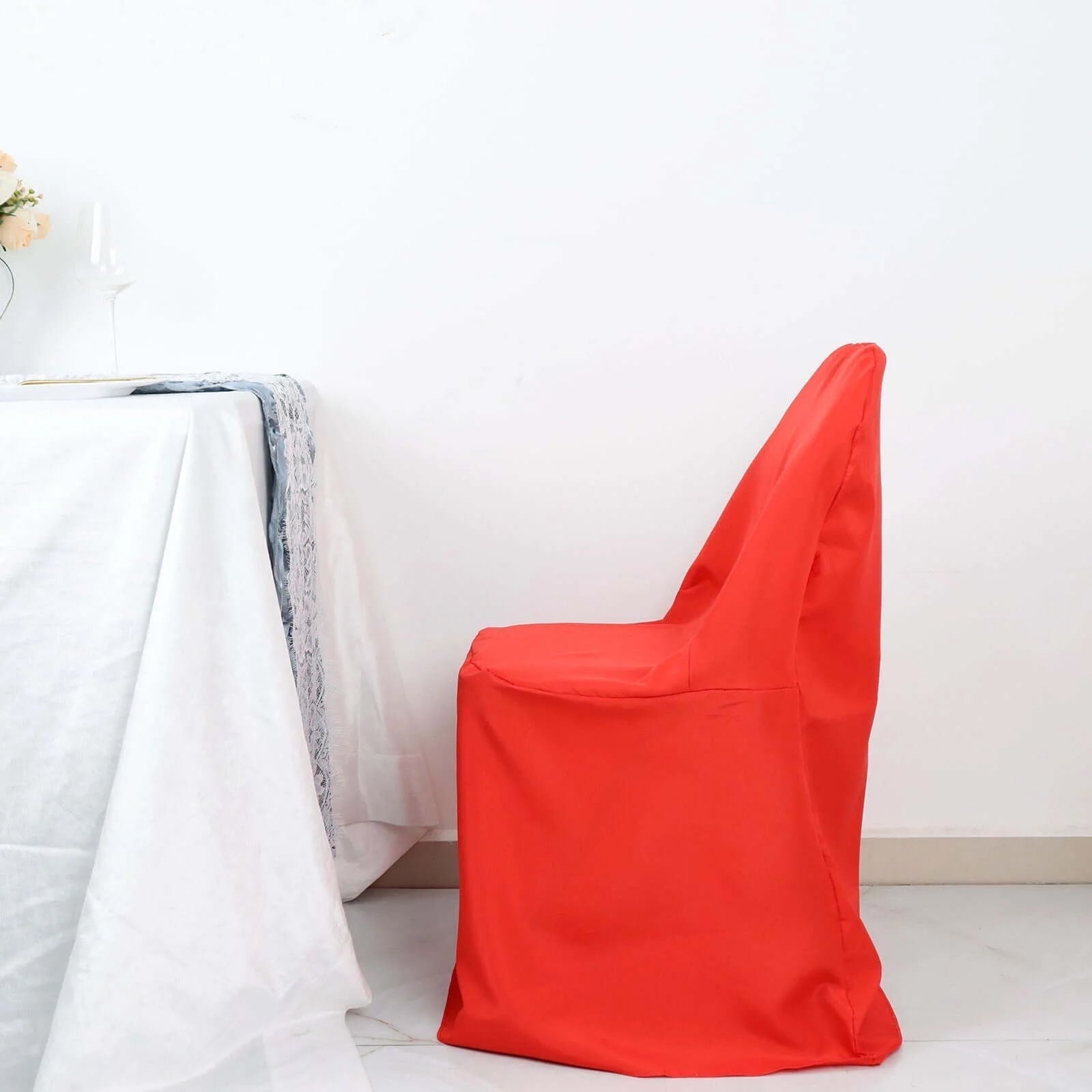 10 Pack Polyester Chair Covers for Folding Chairs Red - Wrinkle-Free Stain-Resistant Slip-On Slipcovers