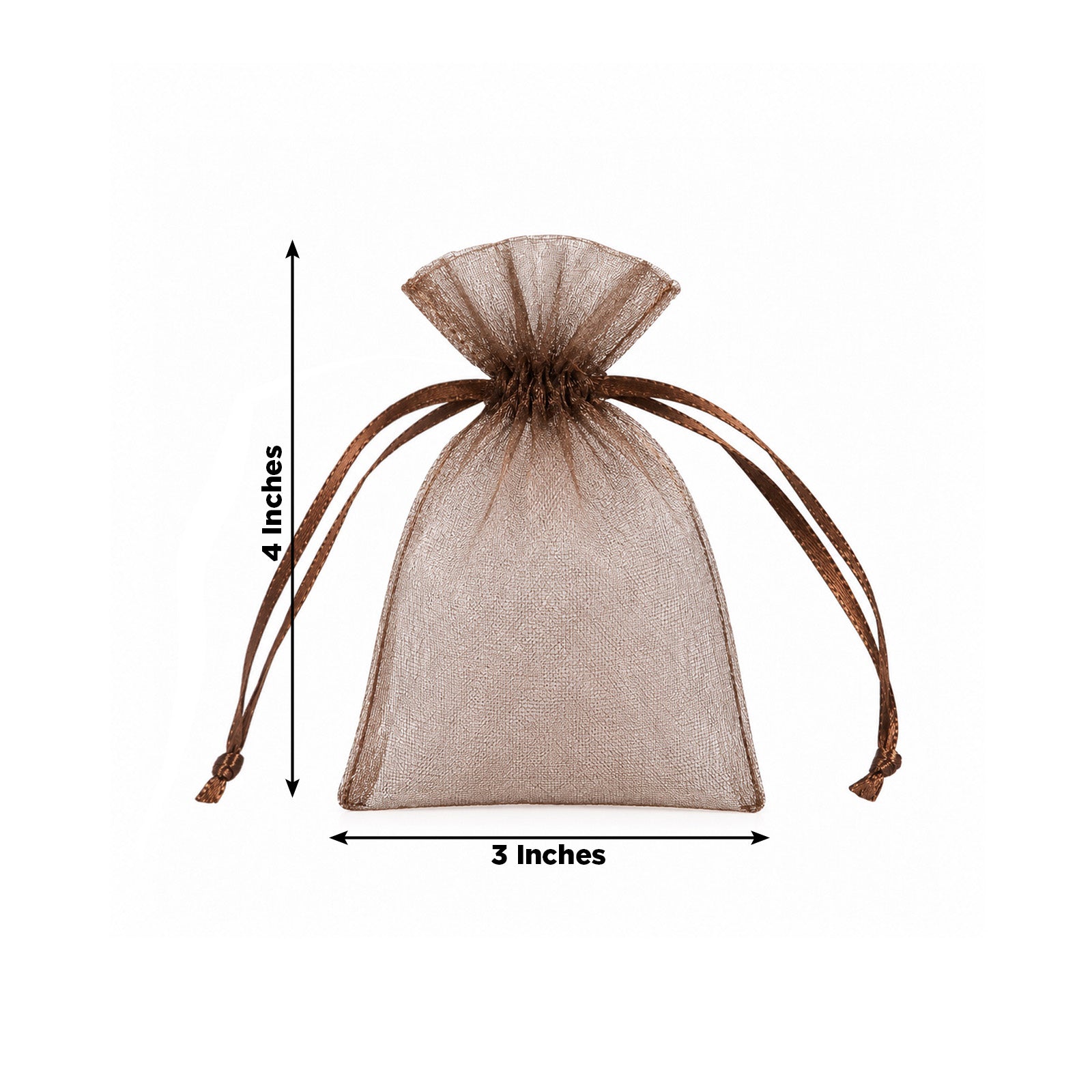 100 Pack Chocolate Organza Drawstring Gift Bags 3" x 4" – Wedding Party Favor Bags