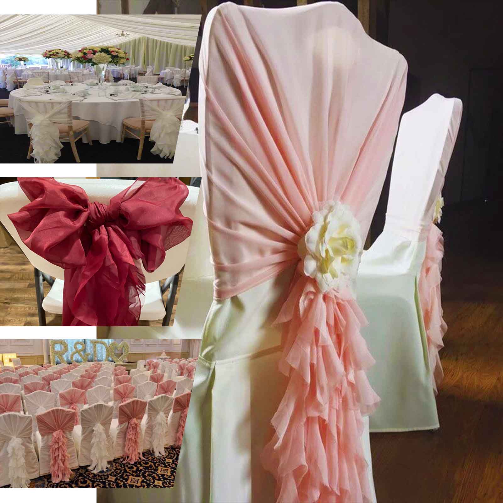 1 Set Chiffon Hoods Chair Sashes with Willow Ruffles Design Black - Stylish Decor for Weddings & Gatherings