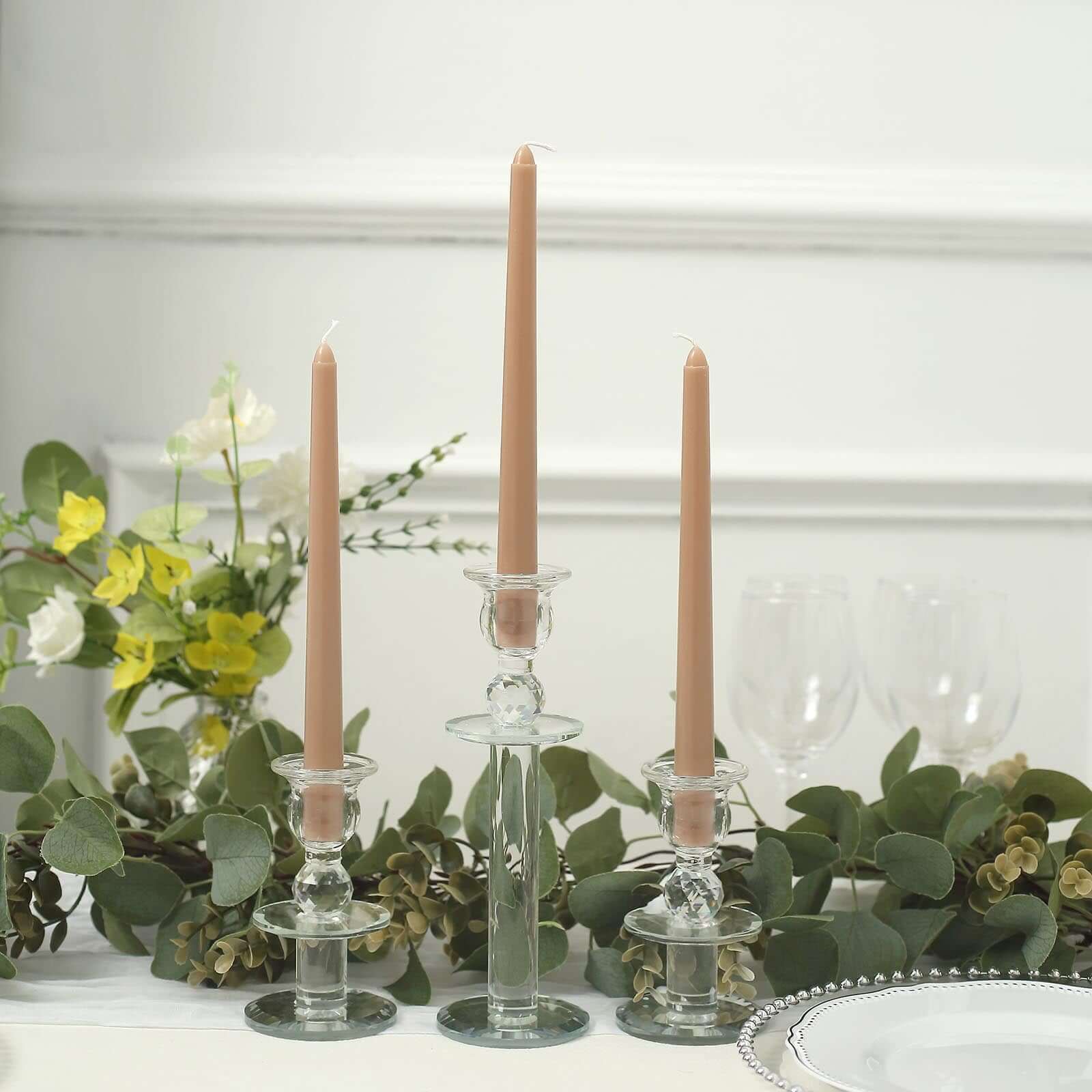 10-Pack Taper Candles Premium Wax Design Beige - Unscented Candles for Upscale Settings 10"