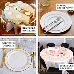 10-Pack Plastic Dinner Plates White with Très Chic Gold Rim - Perfect Disposable Party Plates 10"