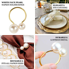 10 Pack Gold Pearl Metal Napkin Holders Dining Table Decor, Elegant Round Wedding Napkin Rings - 2.5"