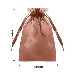 100 Pack Chocolate Organza Gift Bags with Drawstring, 6" x 9" – Wedding Party Favor Bags