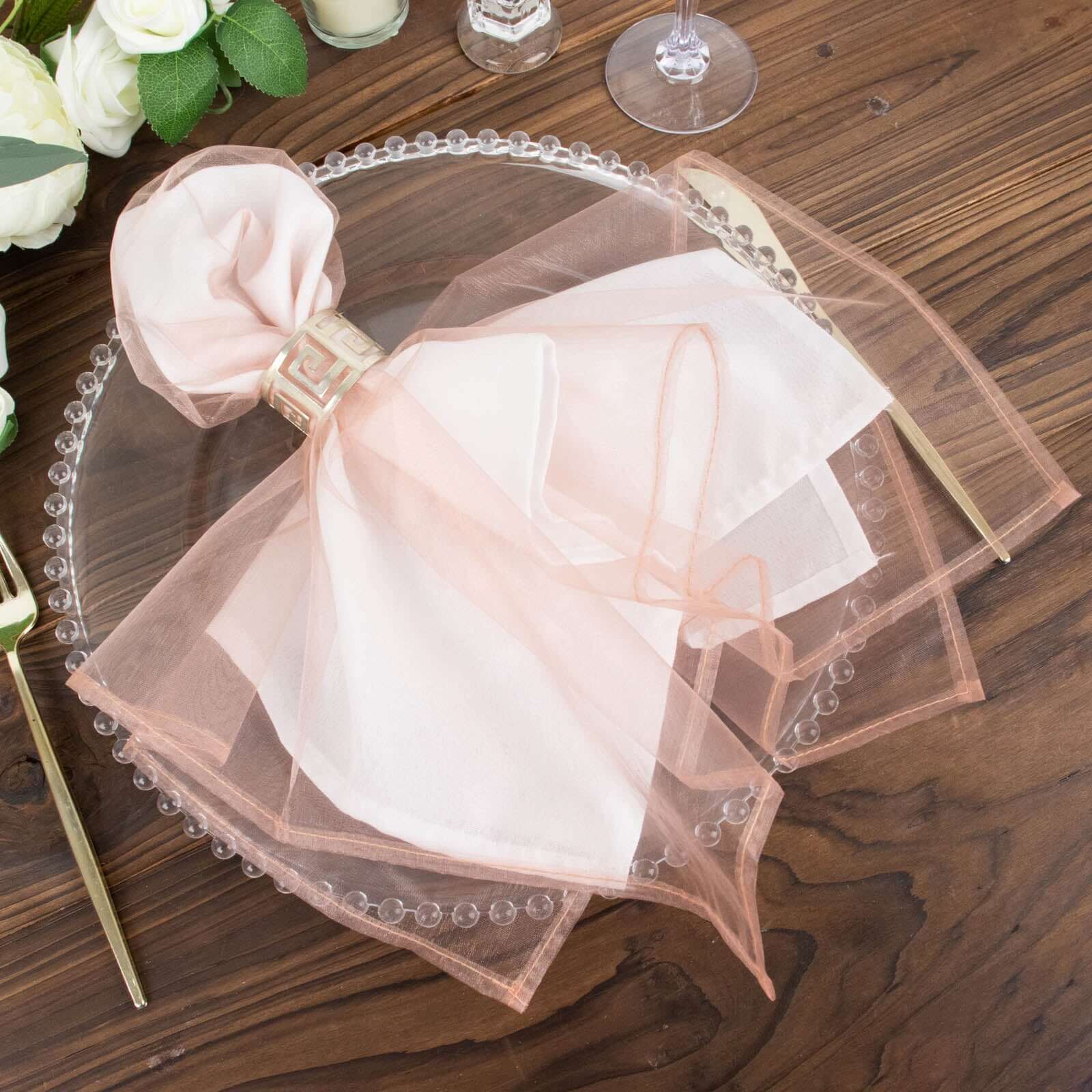 10 Pack Organza 23"x23" Napkins Dusty Rose - Sheer Cloth Napkins