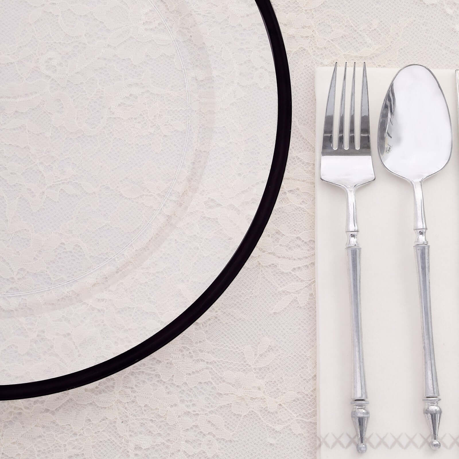 10-Pack Economy Plastic Round Charger Plates 12" in Clear with Wide Black Rim, Decorative Dinner Party Serving Plates