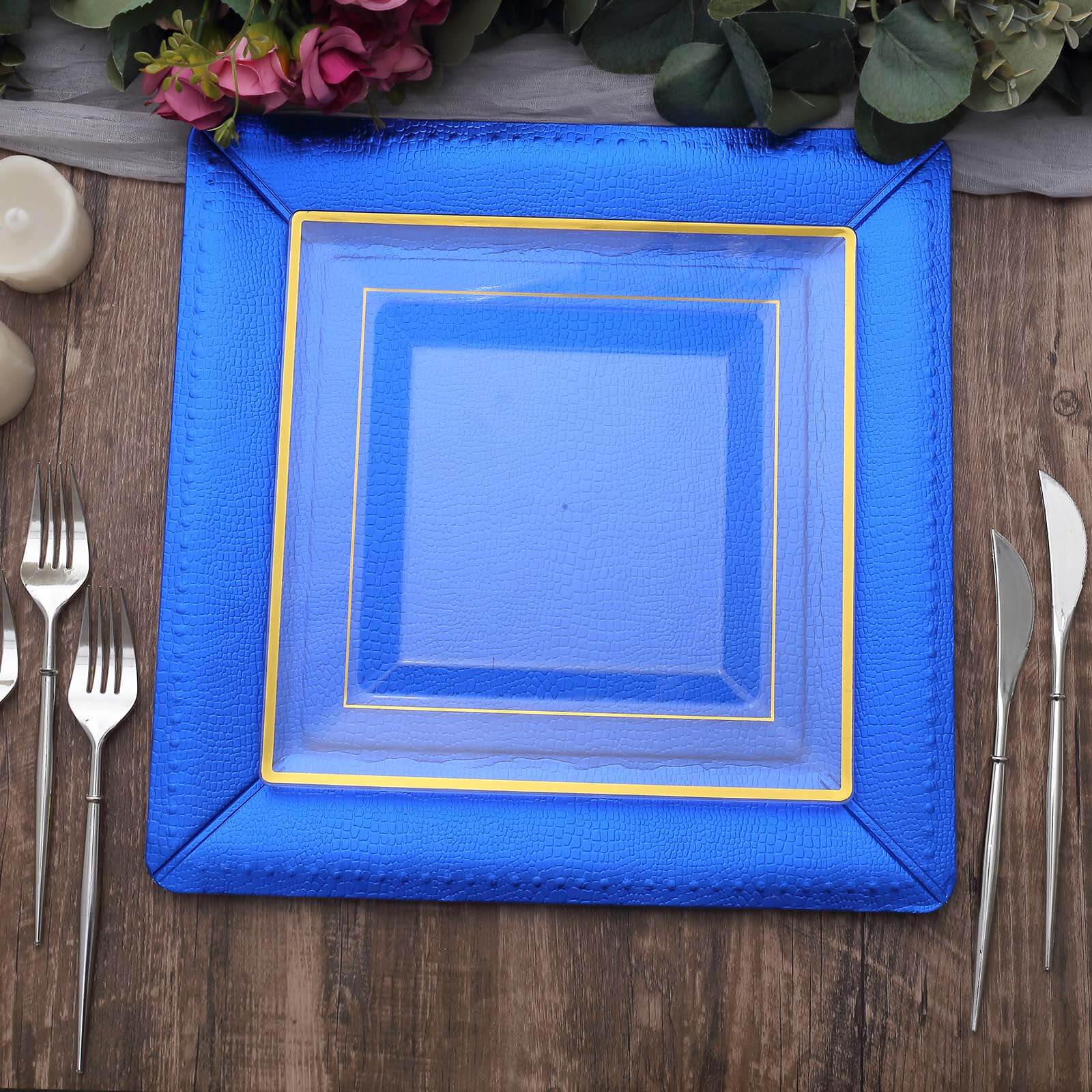 10-Pack Disposable Square Charger Plates in Royal Blue with Leather Like Texture - 1100GSM Durable Paper Chargers 13"