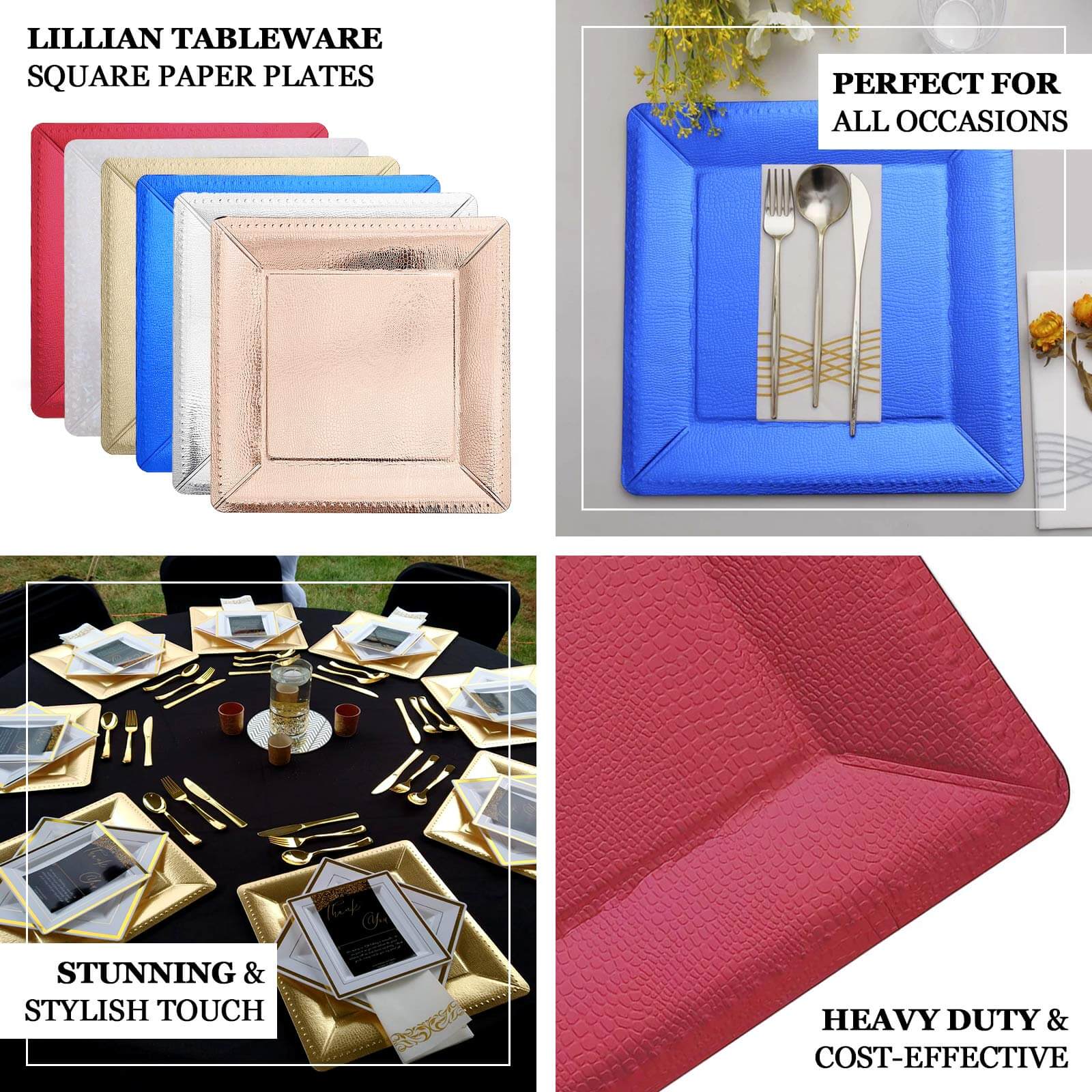 10-Pack Disposable Square Charger Plates in Burgundy with Leather Like Texture - 1100GSM Durable Paper Chargers 13"