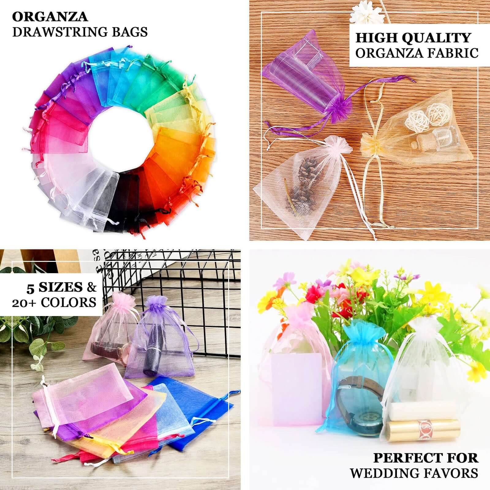 100 Pack Chocolate Organza Gift Bags with Drawstring, 6" x 9" – Wedding Party Favor Bags