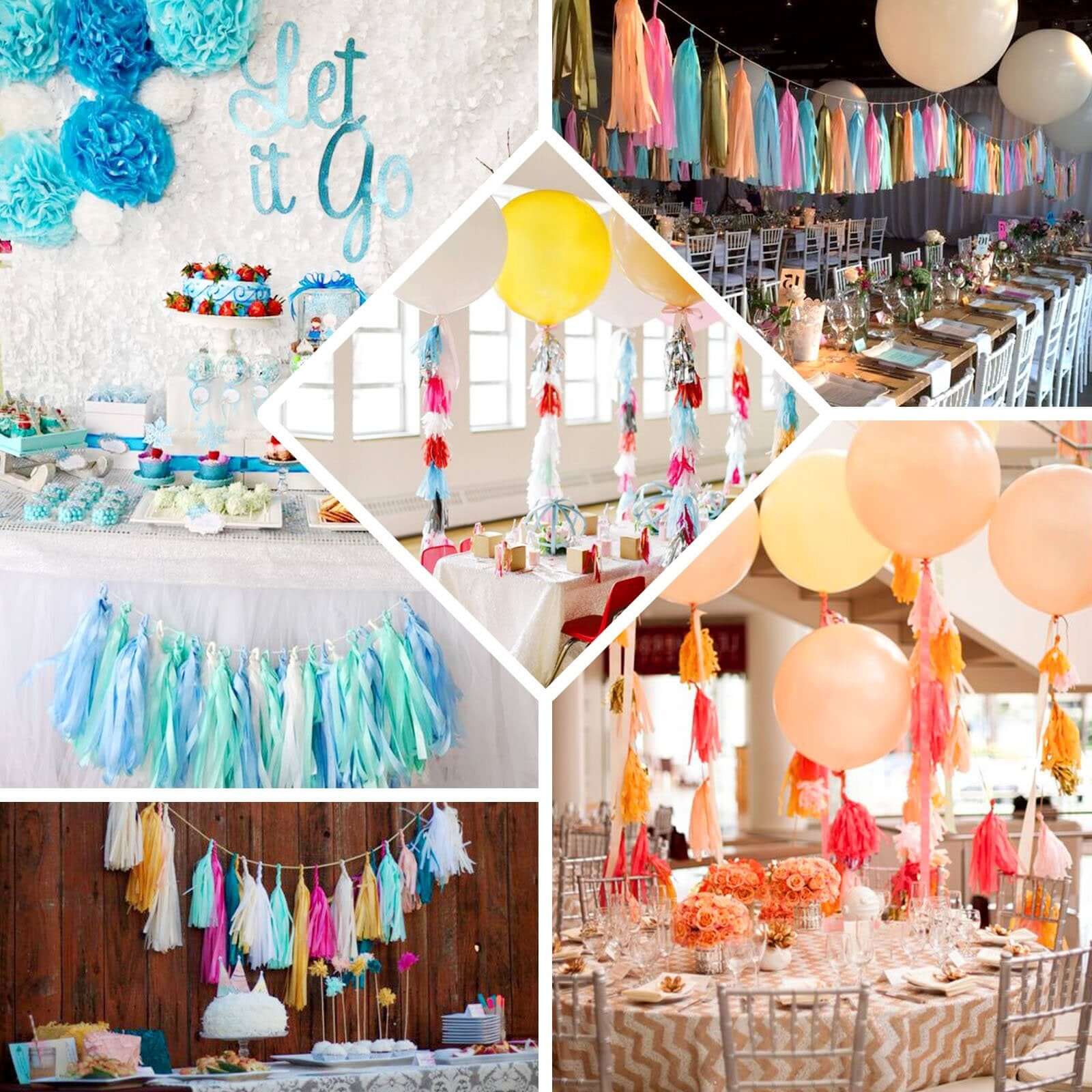10 Pack Pink Tissue Paper Tassel Garland – Pre-Tied 12" Hanging Fringe Streamers with 10ft String for Party & Backdrop Décor