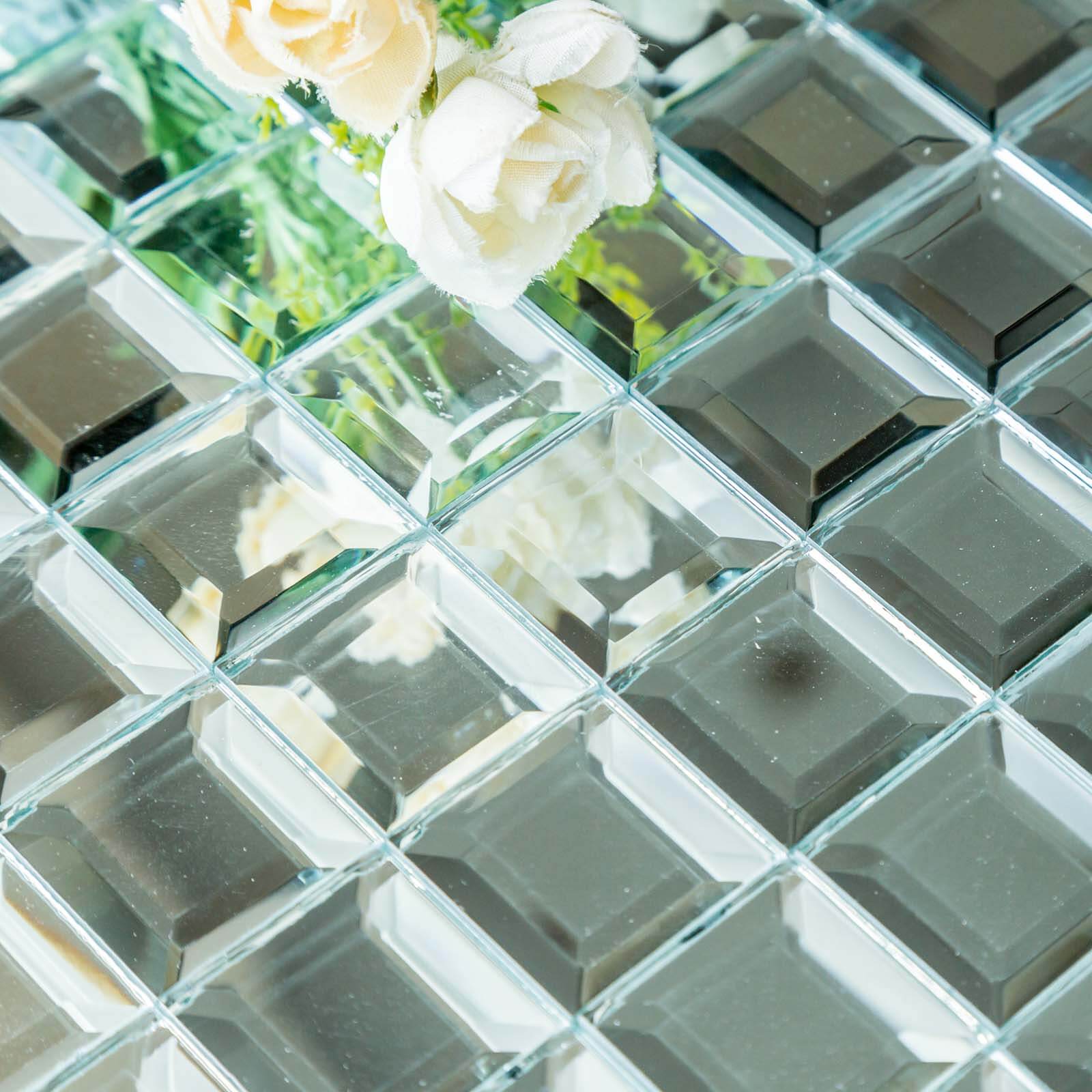 10 Pack 10 Sq ft Silver Peel and Stick Backsplash Mirror Wall Tiles