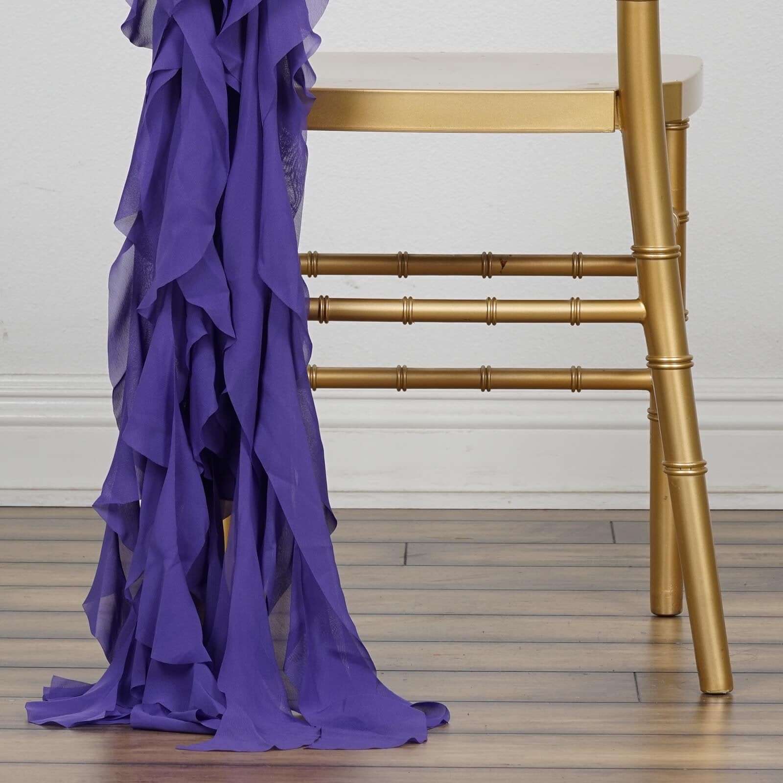 1 Set Chiffon Hoods Chair Sashes with Willow Ruffles Design Purple - Stylish Chair Bow Decor