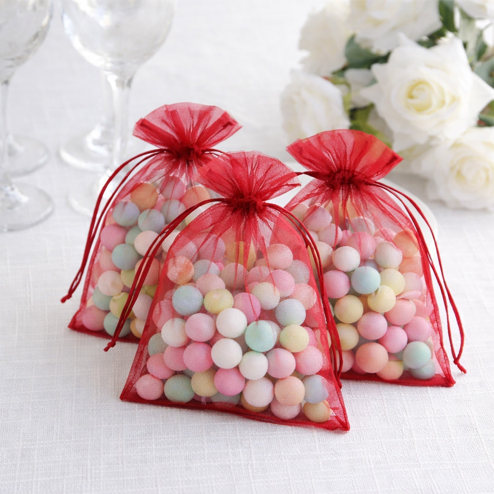 100 Pack Burgundy Organza Gift Bags with Drawstring, 5" x 7" – Wedding Party Favor Bags