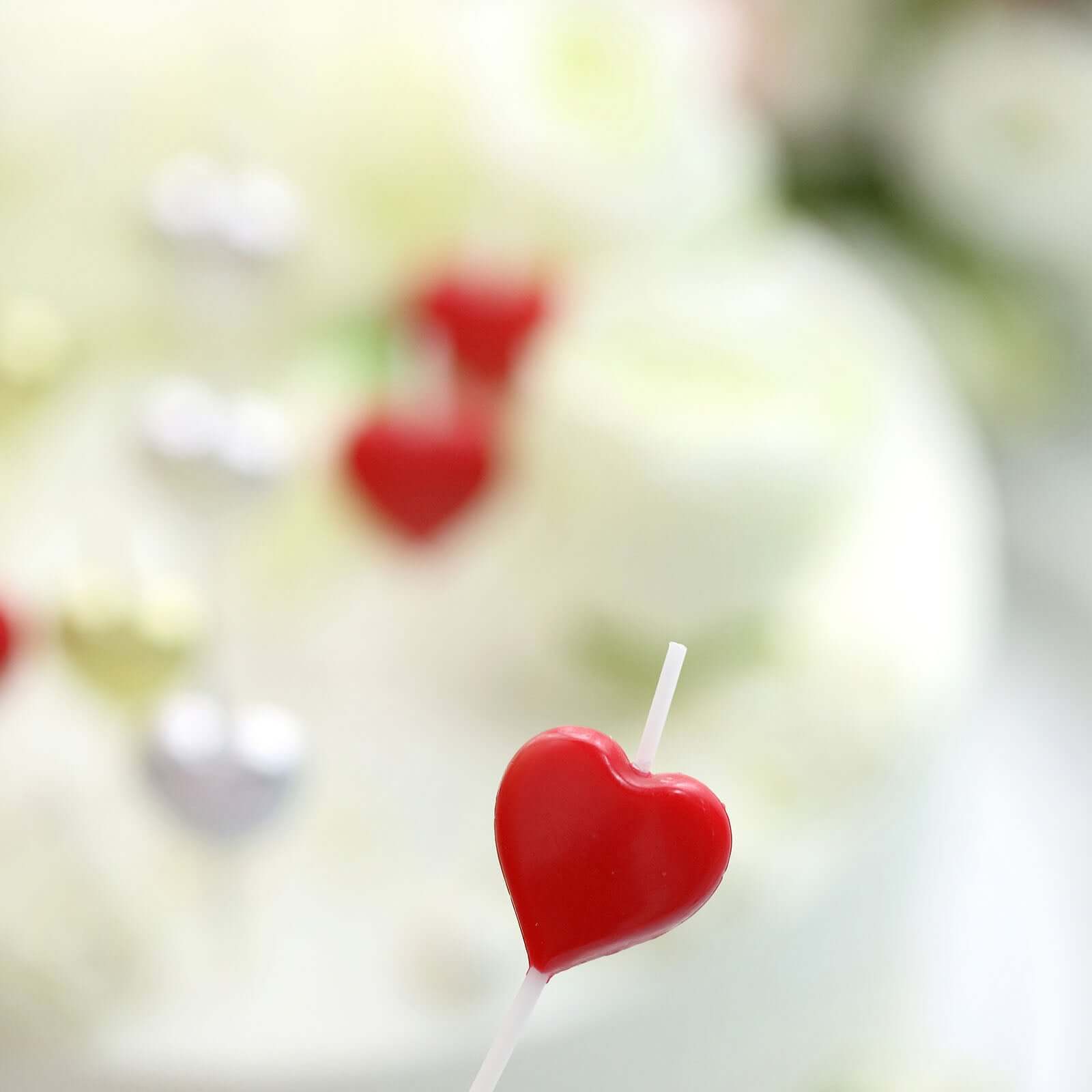 10-Pack Heart Shaped Cupcake Candles Love and Valentine Dessert Toppers - Red, Silver, and Gold