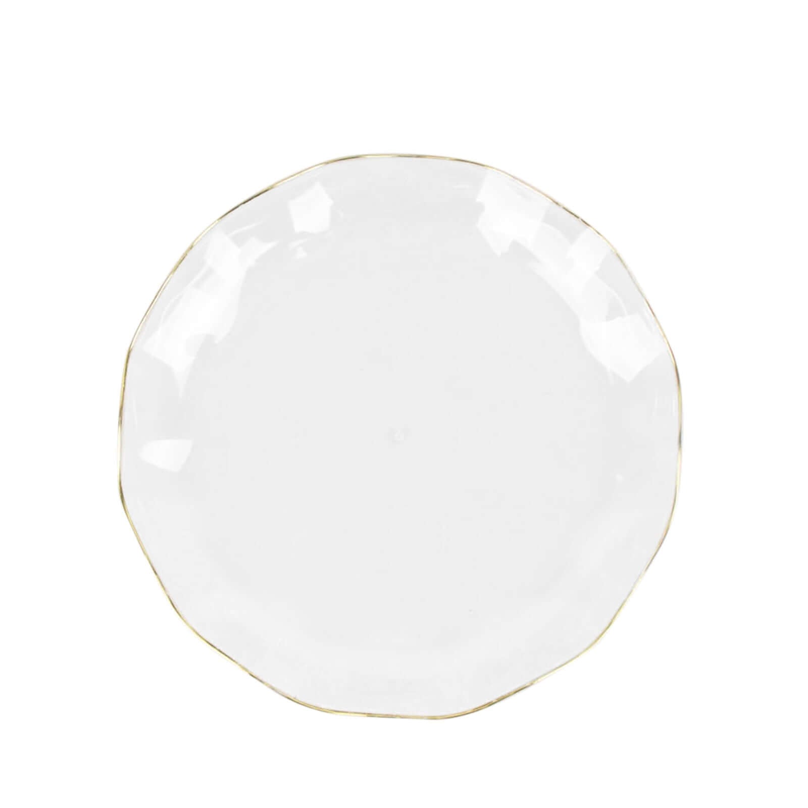 10-Pack Plastic Round 6" Dessert Plates in Clear Ruffled Rim with Gold Edging - Sturdy Disposable Salad Appetizer Dinnerware