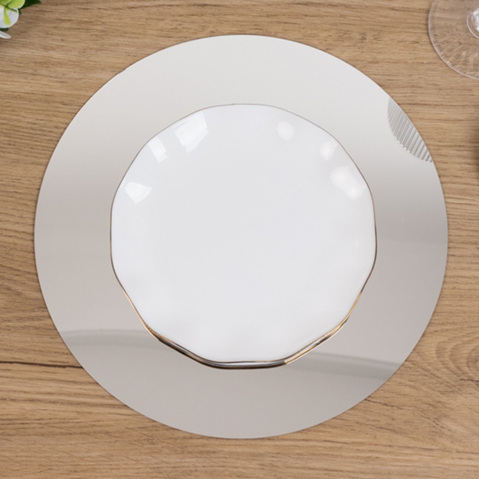 10-Pack Candle Plate Centerpiece Bases Circle Acrylic Mirror Tray Silver Round - Event Decor 10"