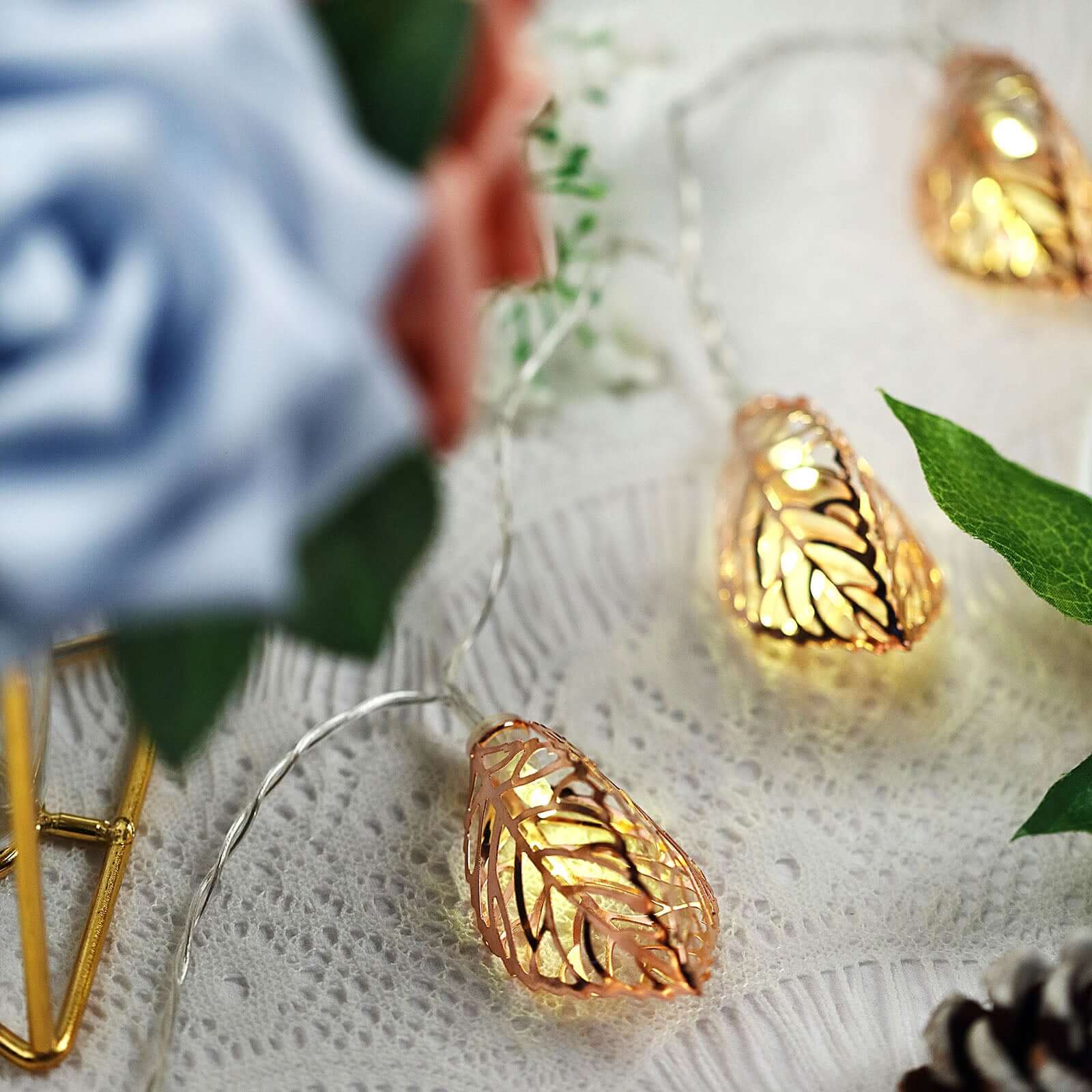 10 LED Fairy String Light Garland Rose Gold Leaves Design Warm White - Battery Operated Party Lights 5ft
