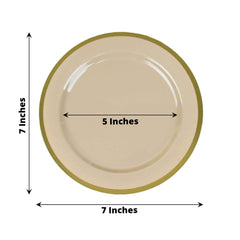 10-Pack Plastic 7" Round Appetizer Plates in Taupe with Gold Rim - Sleek Disposable Salad Plates for Banquets & Special Occasions