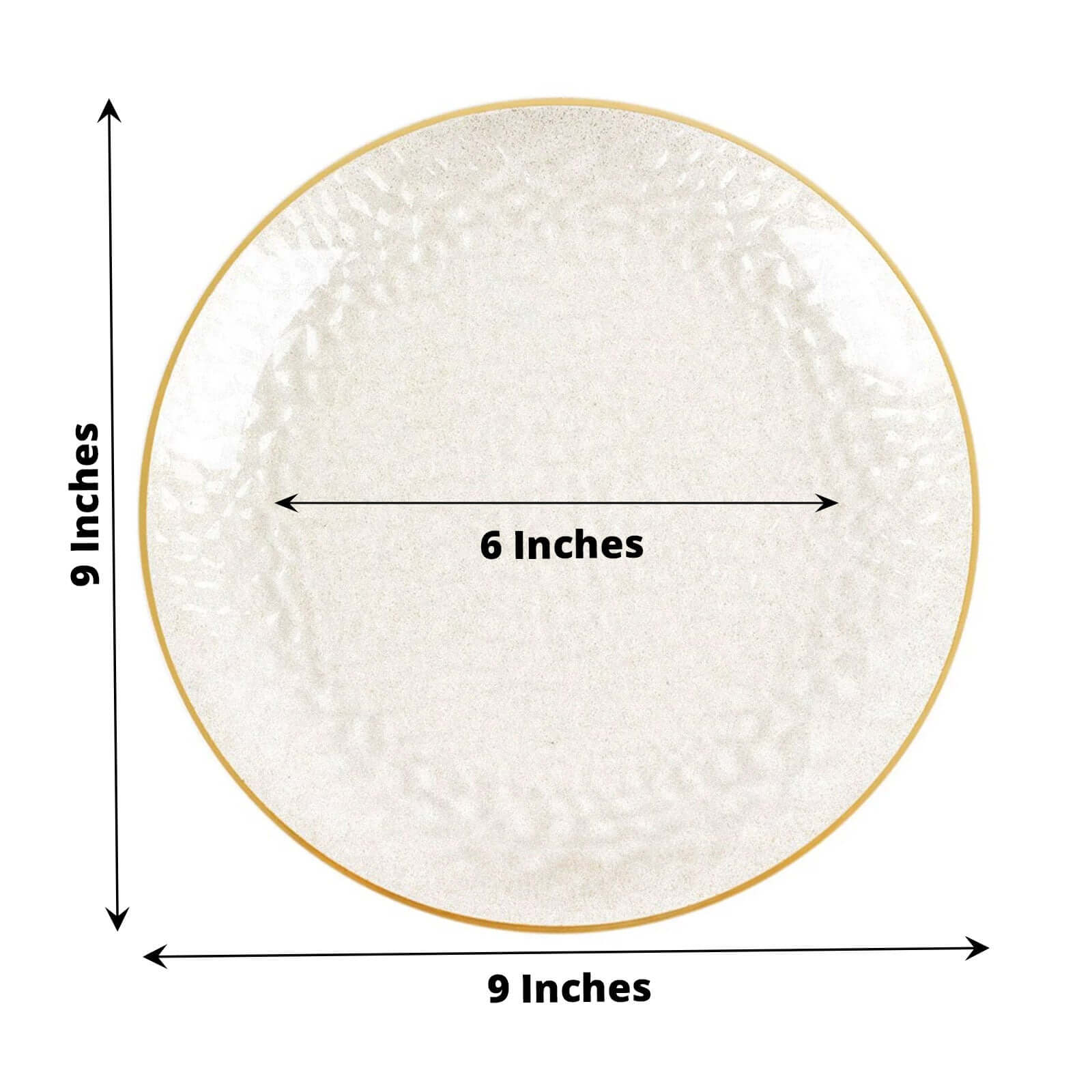 10-Pack Plastic 9" Round Dinner Plates in Clear Gold Glittered Hammered Design with Gold Rim - Modern Disposable Party Plates