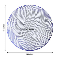 10-Pack Plastic 10" Round Dinner Plates in White with Blue Wave Brush Strokes Pattern - Disposable Party Plates