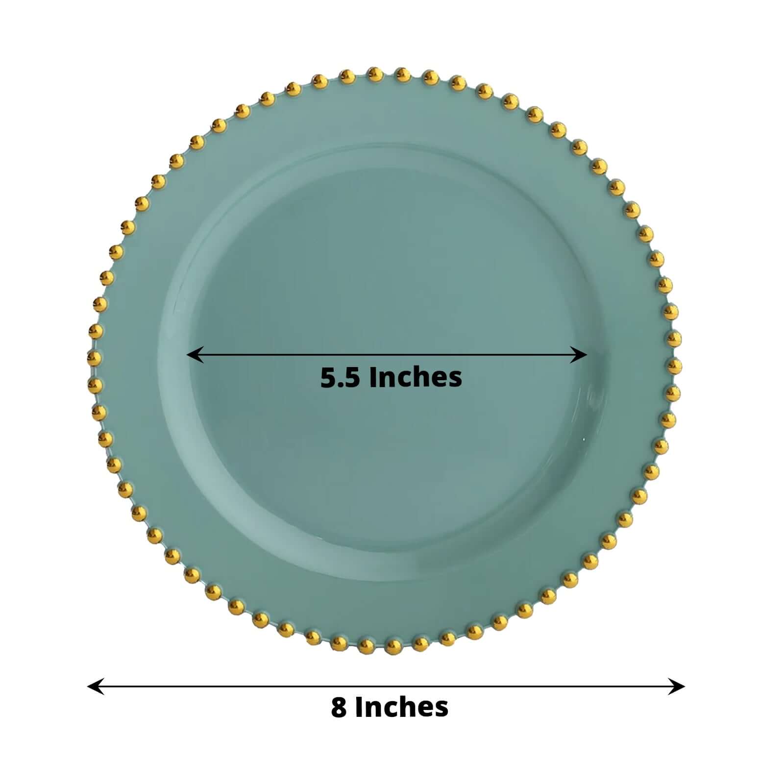 10-Pack Dusty Sage Green Plastic Dessert Plates – 8" Round with Gold Beaded Rim, Disposable for Parties & Events