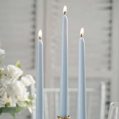 10-Pack Taper Candles Premium Wax Design Dusty Blue - Unscented Candles for Upscale Settings 10"
