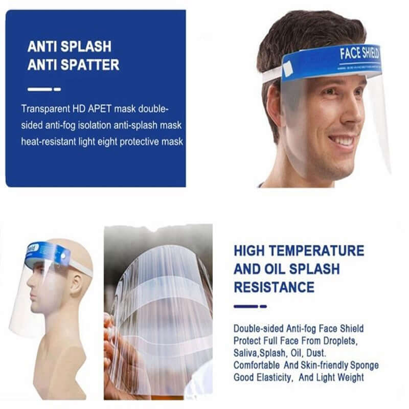 10 Pack Bulk Protective Disposable Face Shield Mask with Elastic Band and Comfort Sponge - Protects from Sneezing, Splash, Droplets