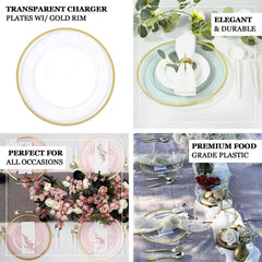 10-Pack Economy Plastic Round Charger Plates 12" in Dusty Sage Green with Wide Gold Rim, Decorative Dinner Party Serving Plates