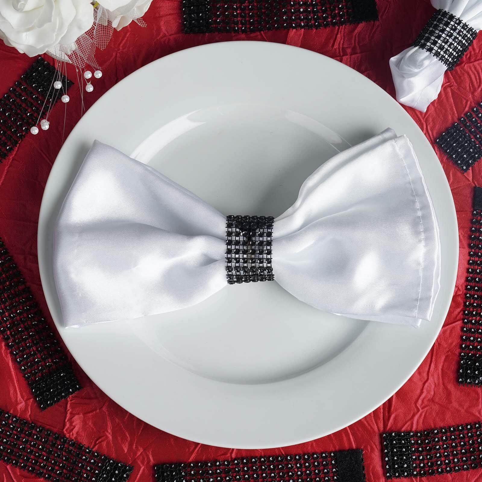 10 Pack Rhinestone Napkin Rings with Velcro Brooch Buckle Black - Stylish Design for Chair Sashes