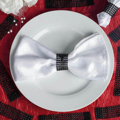 10 Pack Rhinestone Napkin Rings with Velcro Brooch Buckle Black - Stylish Design for Chair Sashes